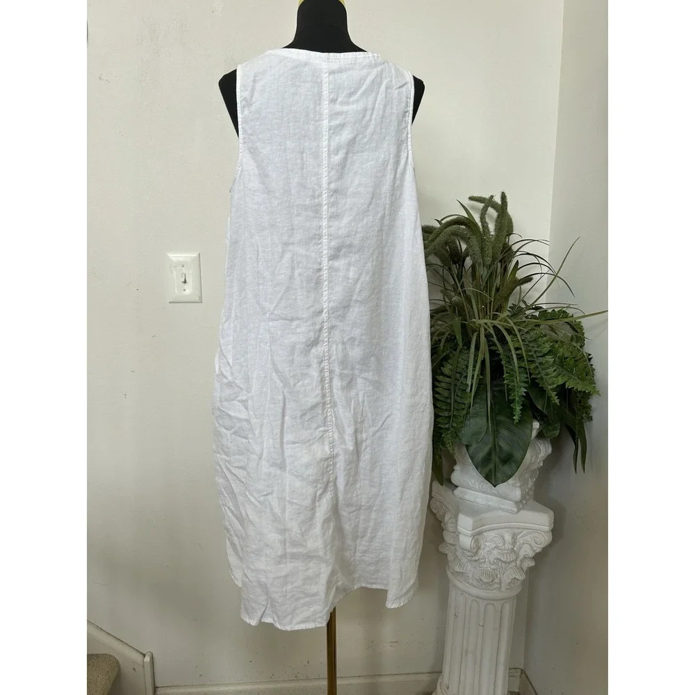 Pure Jill White Linen Sleeveless Dress Embroidered Lined Relaxed Coastal Beach L